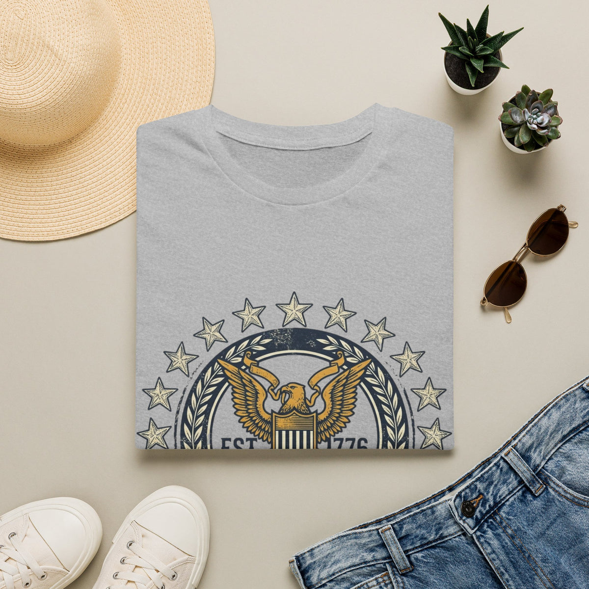 Vintage American Eagle crest T-Shirt | EST. 1776, stars wreath