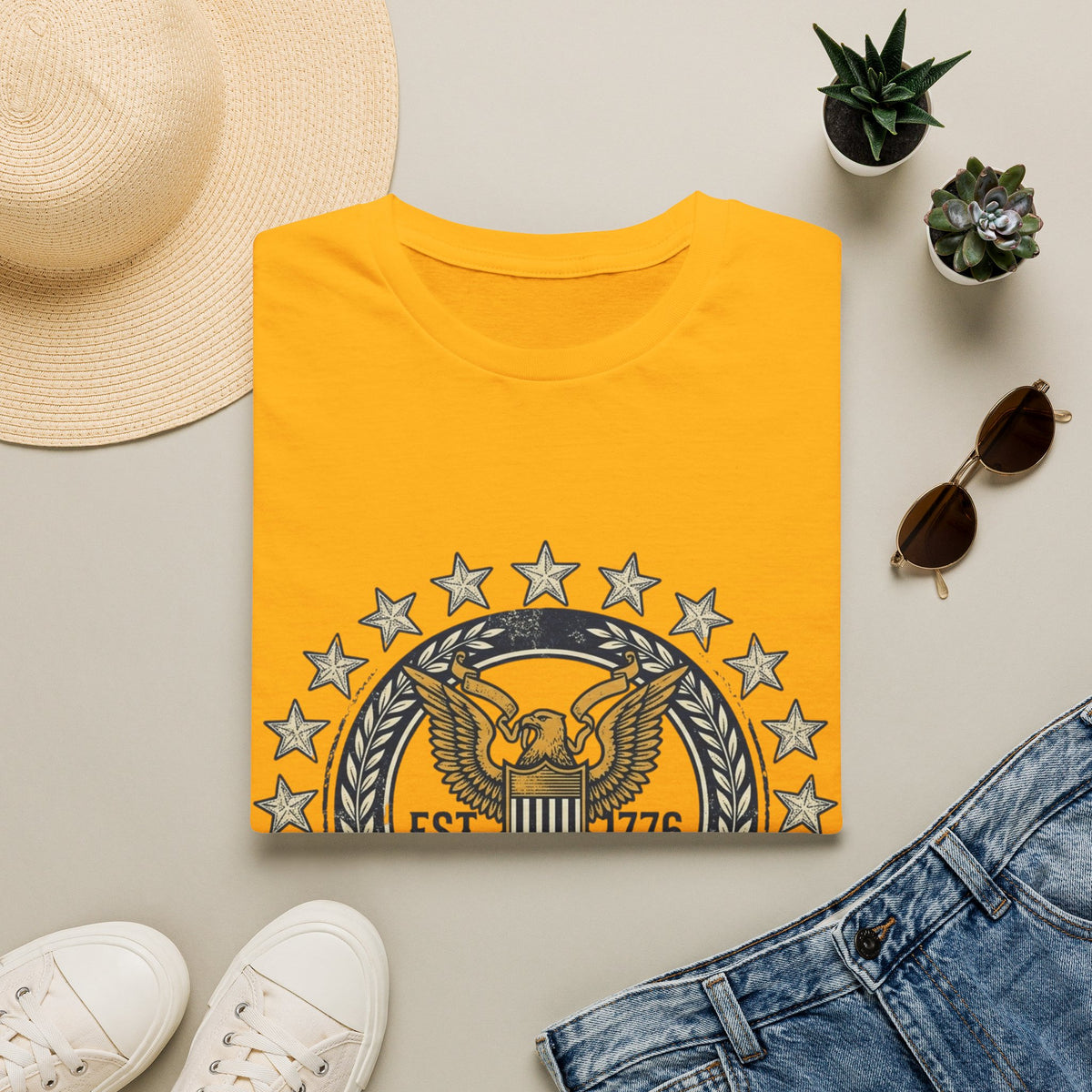 Vintage American Eagle crest T-Shirt | EST. 1776, stars wreath