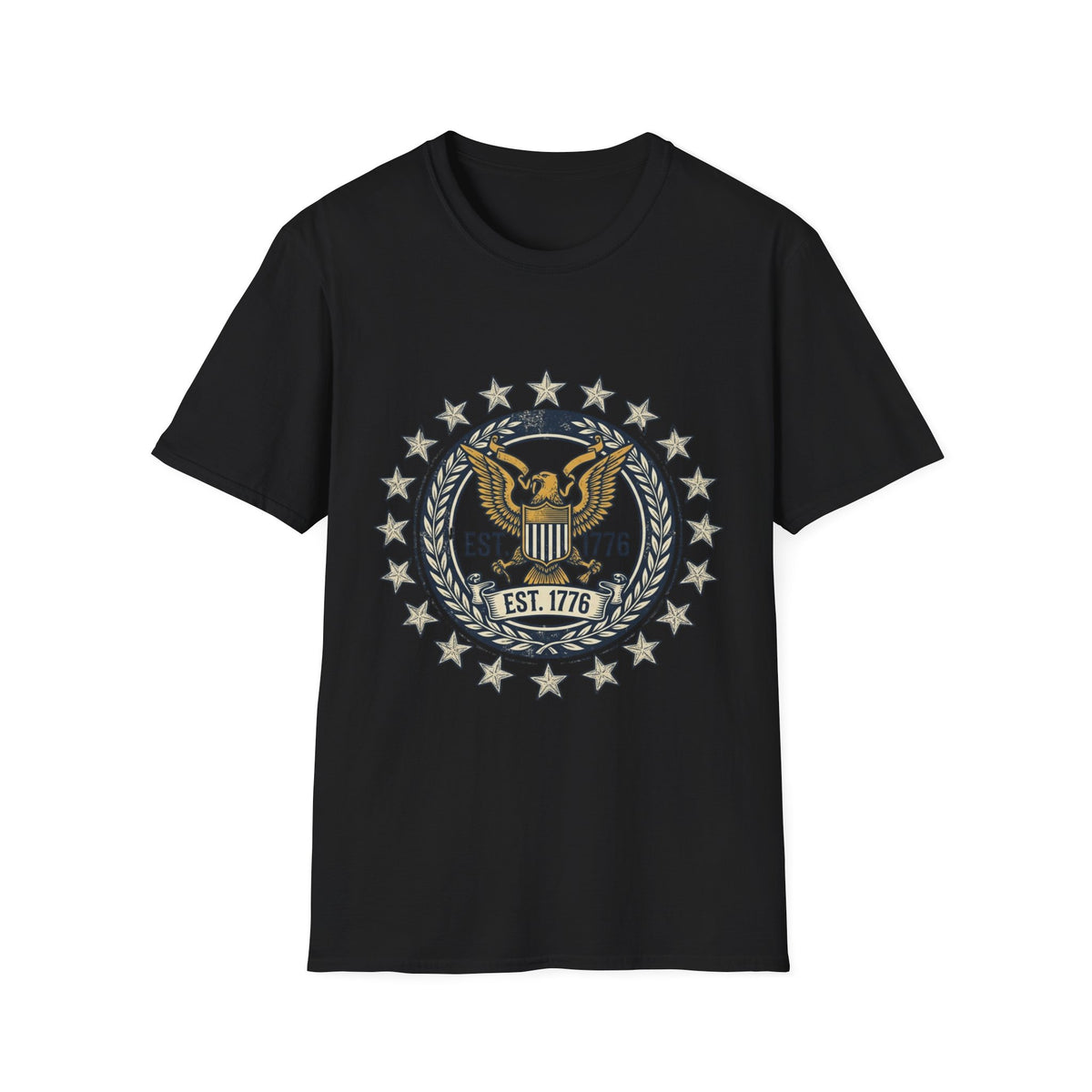 Vintage American Eagle crest T-Shirt | EST. 1776, stars wreath