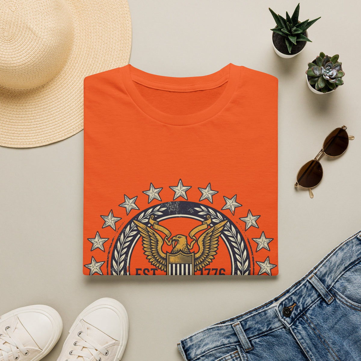 Vintage American Eagle crest T-Shirt | EST. 1776, stars wreath
